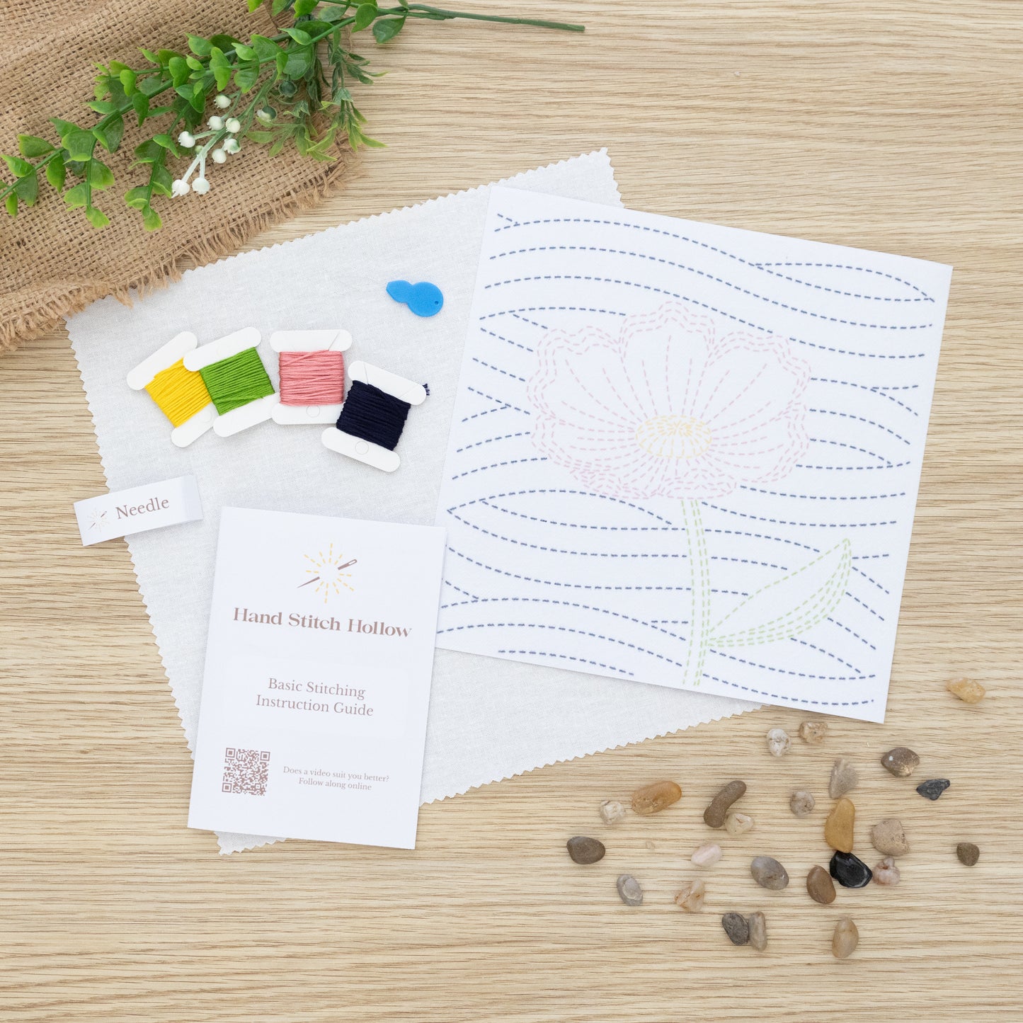 Moonflower Fields - Beginner Sashiko-Inspired Embroidery Kit