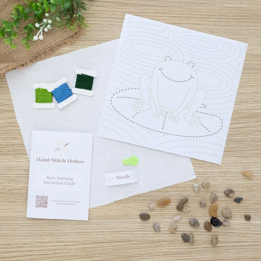 Twilight Pond Watcher - Beginner Sashiko-Inspired Embroidery Kit