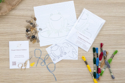 Twilight Pond Watcher - Beginner Sashiko-Inspired Embroidery Kit